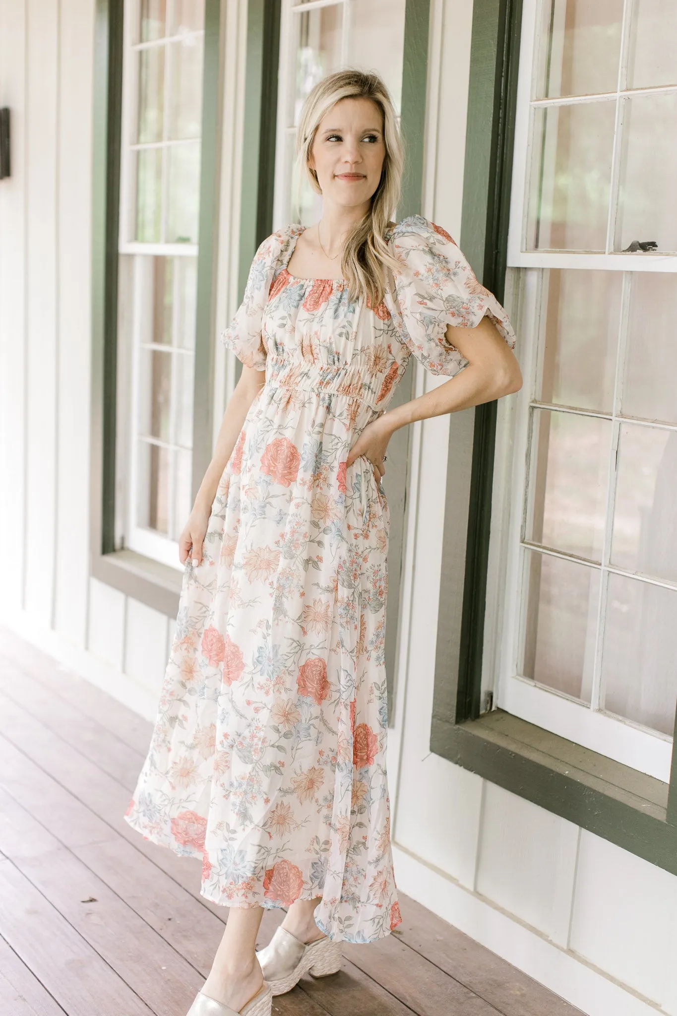 XZ Creamy Floral Print Dress