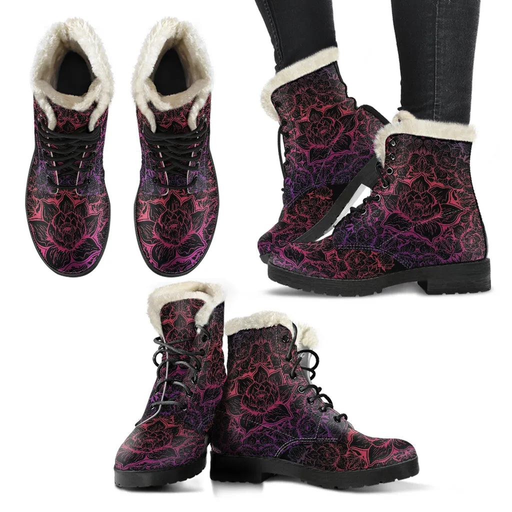 Zen Vibrations Faux Fur Leather Boots